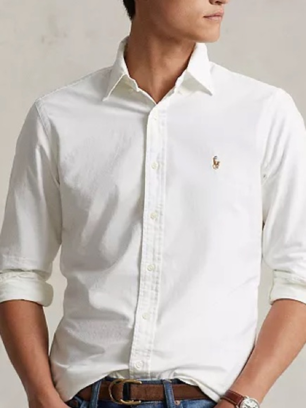 Ralph Lauren White Long-Sleeve Oxford Shirt with Pony Logo - Picture 5 of 11